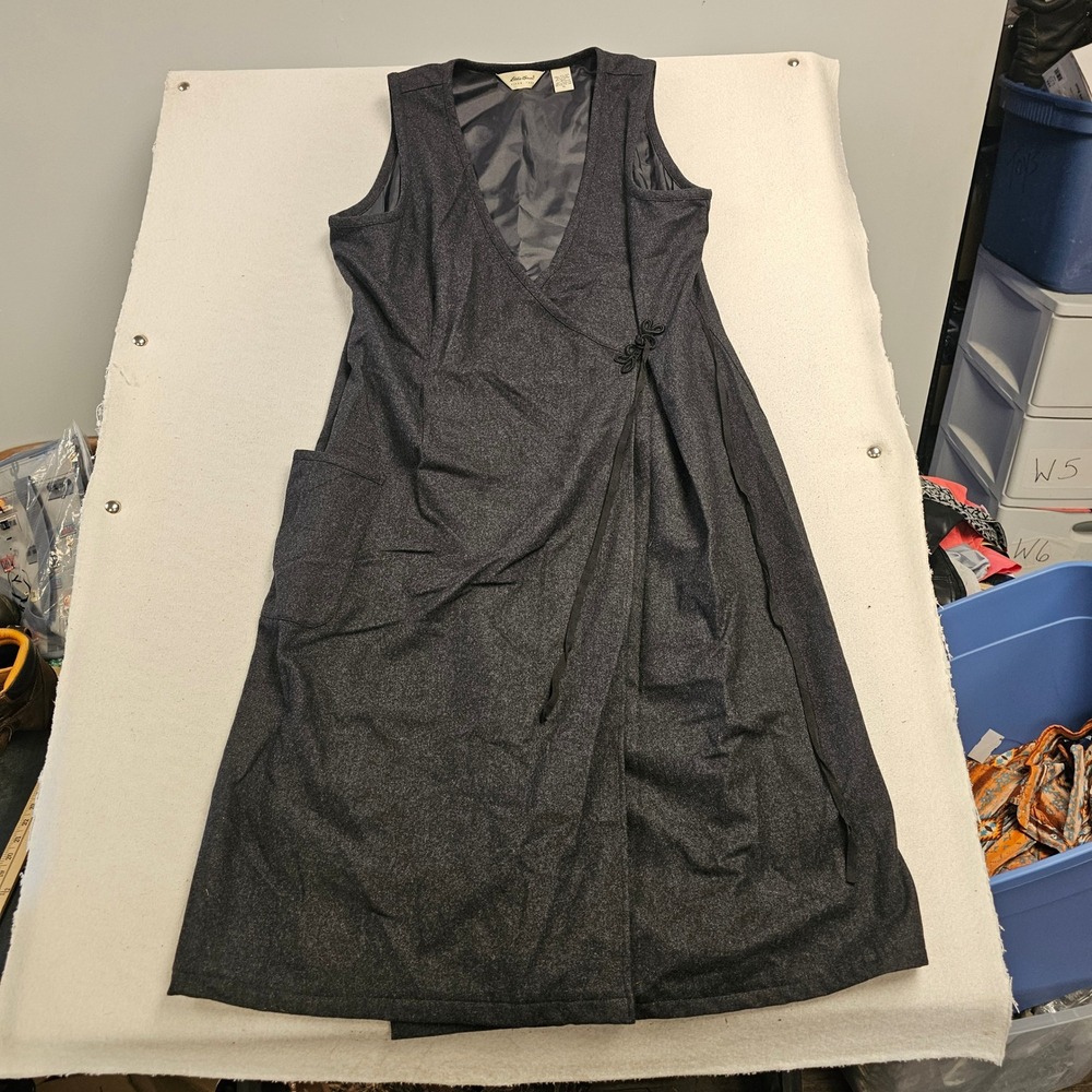 Eddie Bauer Wool Blend Wrap Dress Charcoal Gray Sleeveless Frog Closure XL